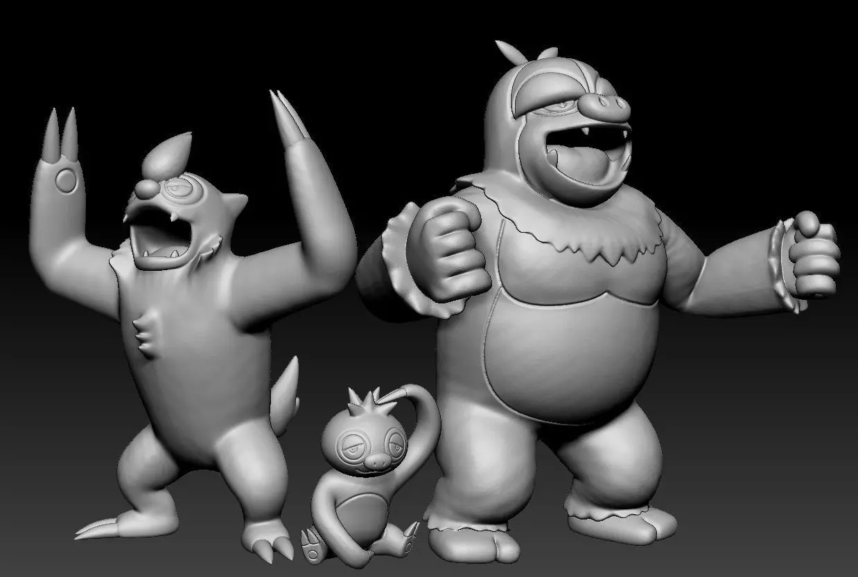 Pokemon Slakoth Vigoroth and Slaking 3D print model_0