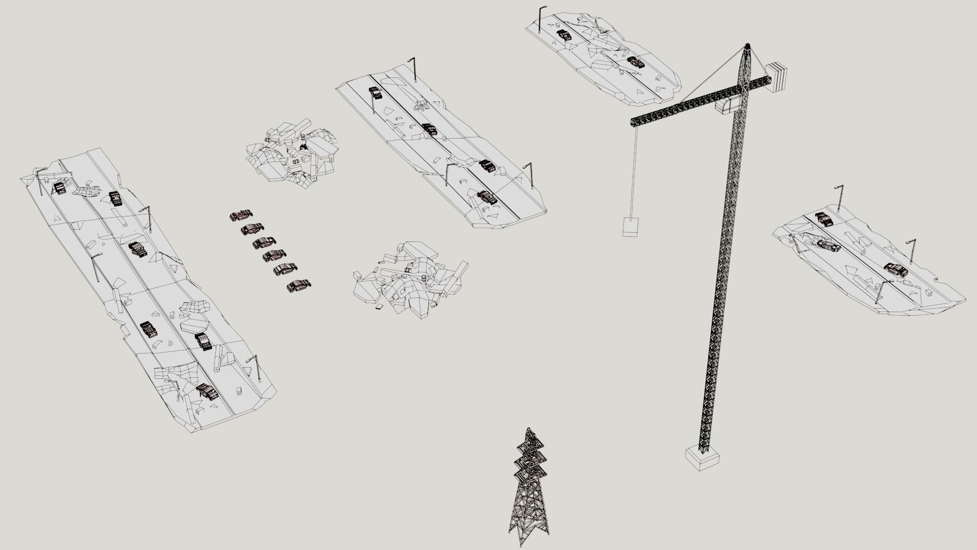 Post Apocalyptic destroyed skyscrapers Pack 3D model_3