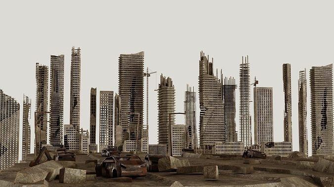 Post Apocalyptic destroyed skyscrapers Pack 3D model