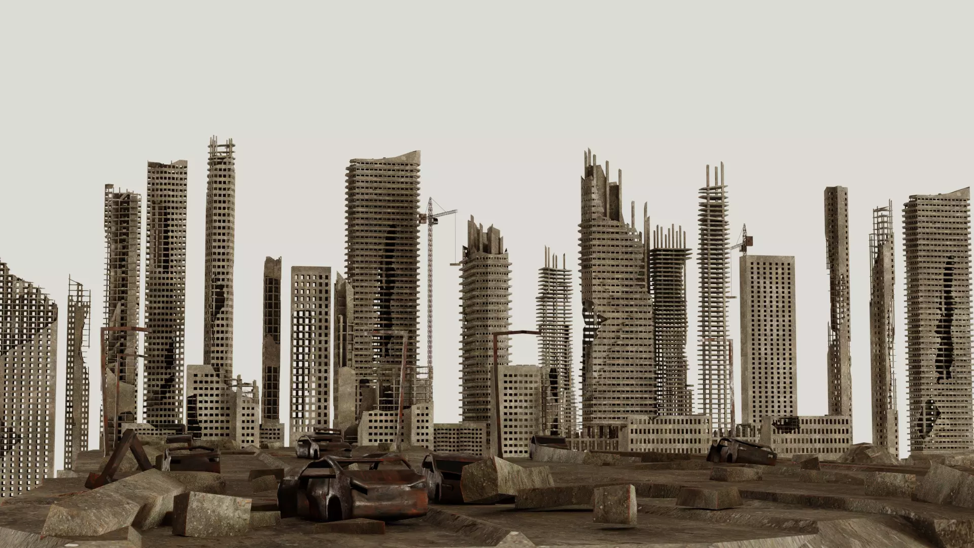 Post Apocalyptic destroyed skyscrapers Pack 3D model_0