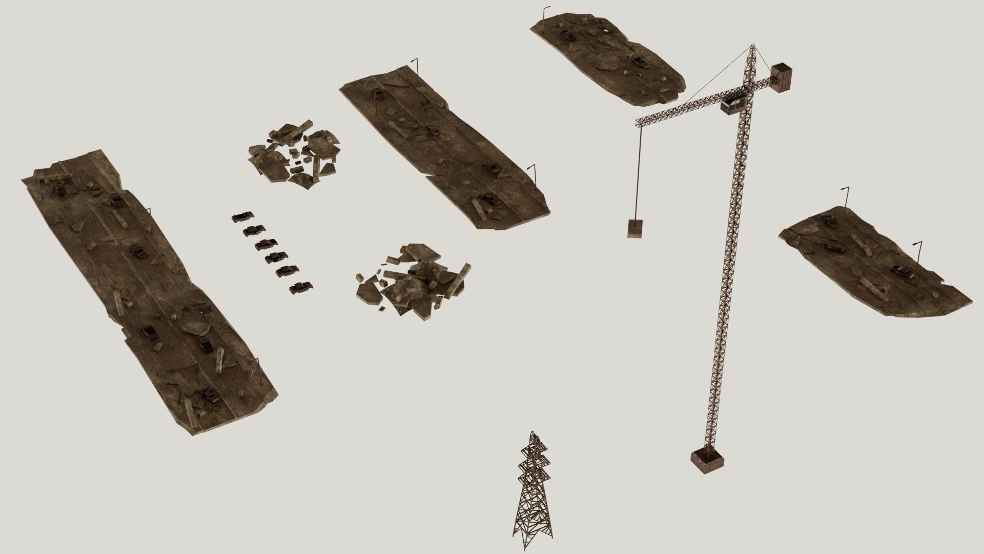 Post Apocalyptic destroyed skyscrapers Pack 3D model_2