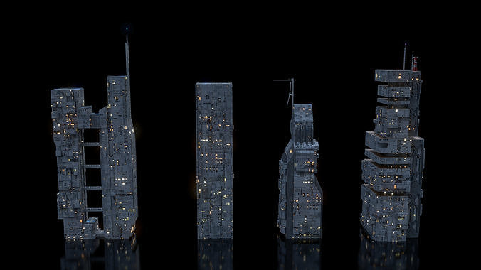 Scifi building  futuristic building Low-poly 3D model 6