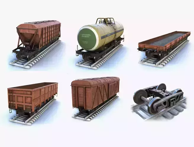 Railroad Cars Set 3D Model Collection
