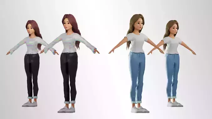 Cartoon Woman Rigged 3D Model