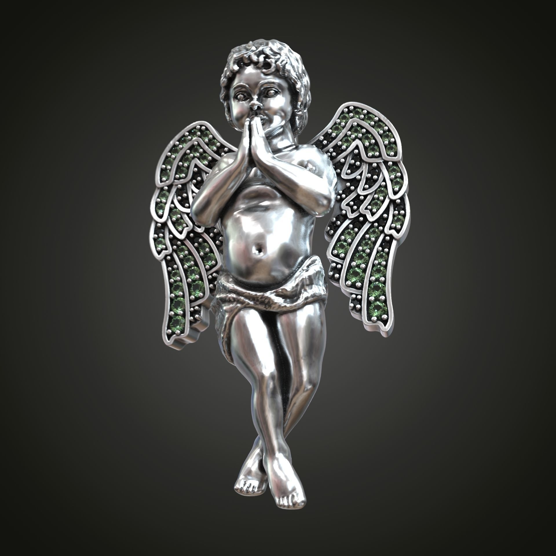 Pendant angel pray wings gems  3D print model_1
