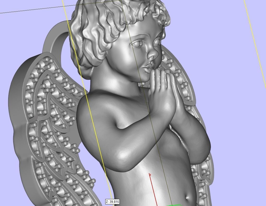 Pendant angel pray wings gems  3D print model_3