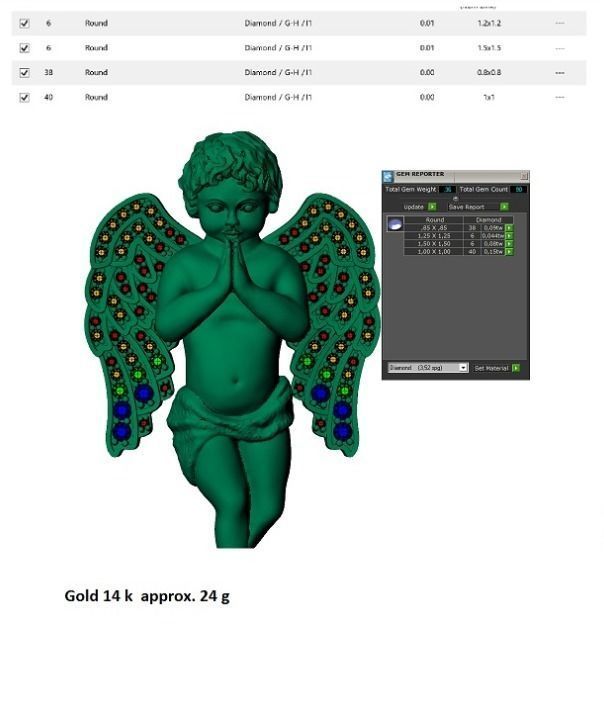 Pendant angel pray wings gems  3D print model_10