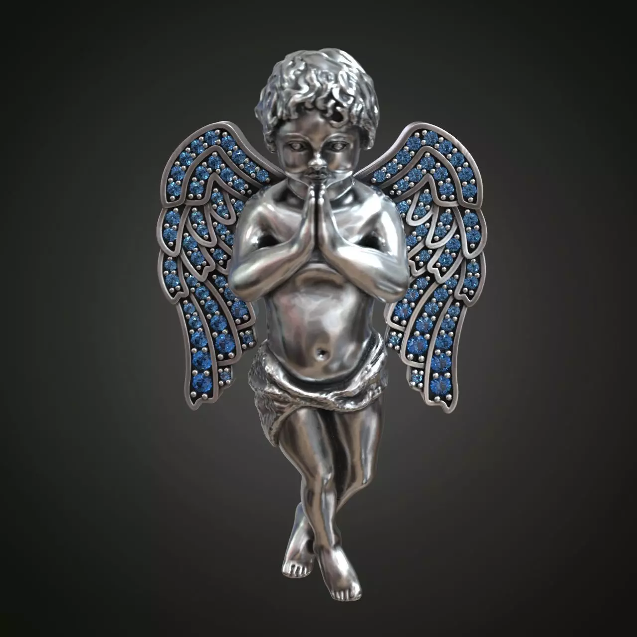 Pendant angel pray wings gems  3D print model_0