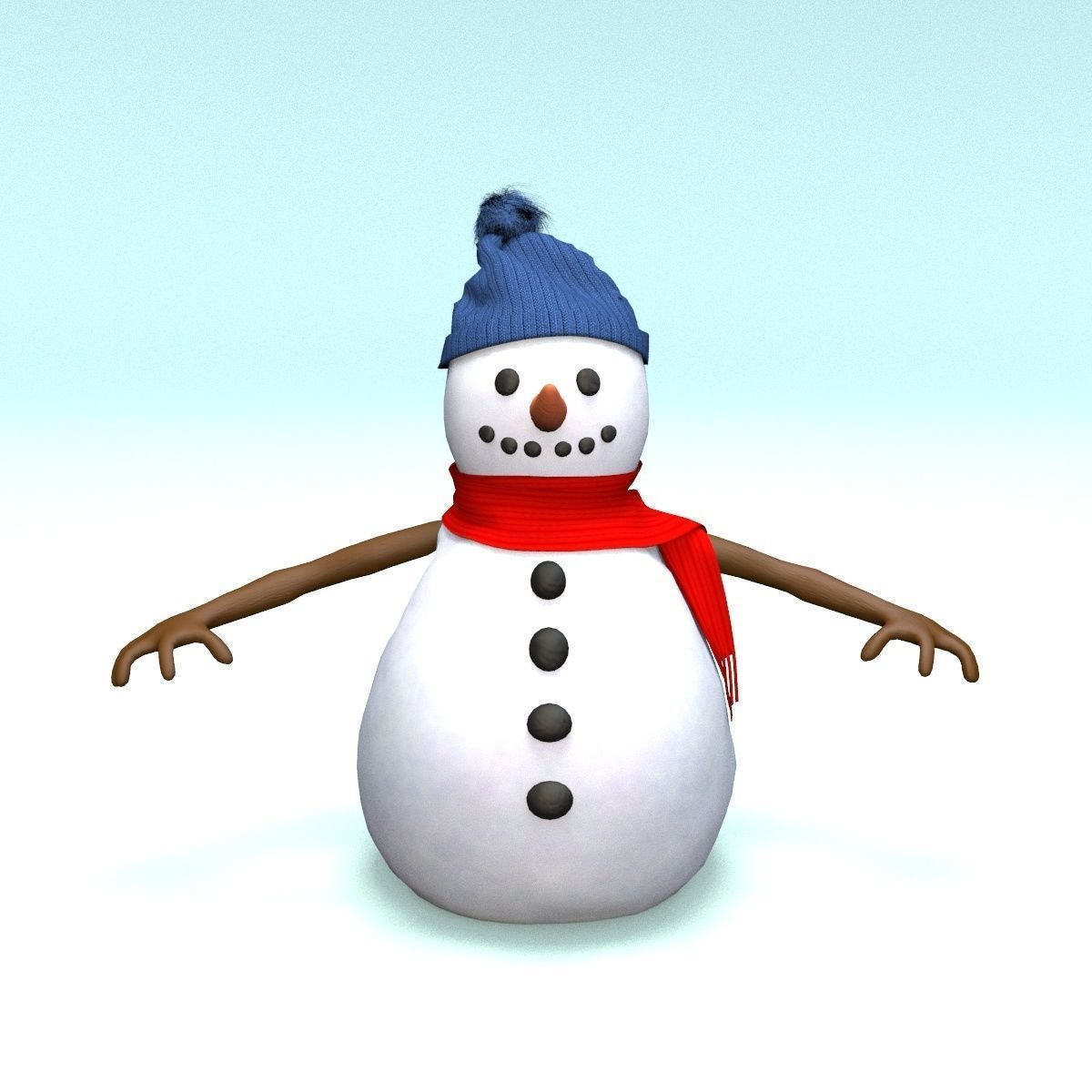 cartoon snowman Low-poly 3D model_4