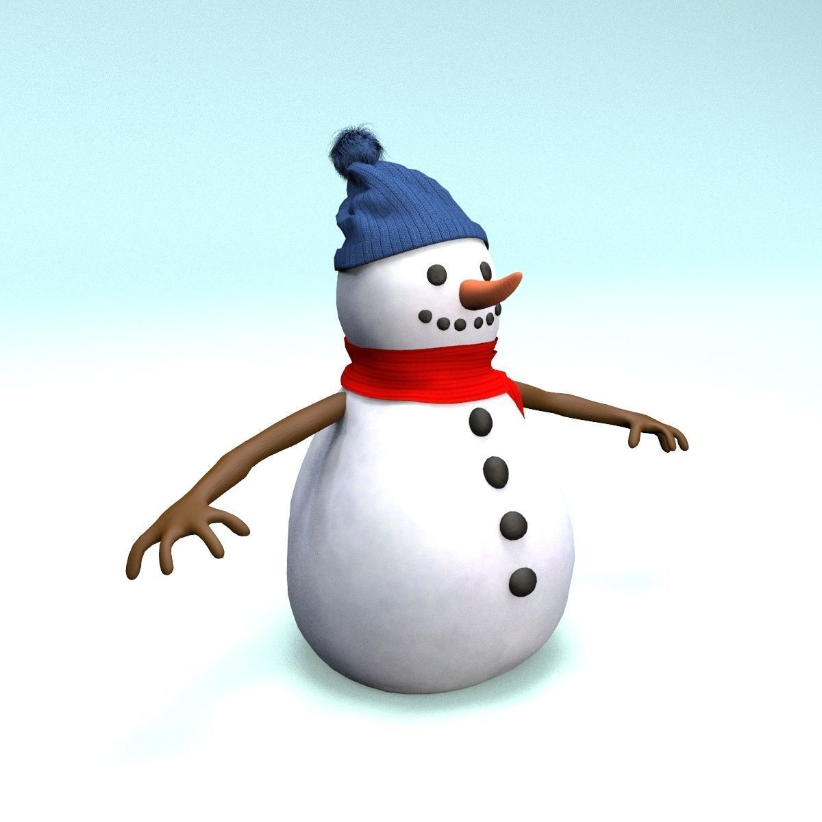 cartoon snowman Low-poly 3D model_5