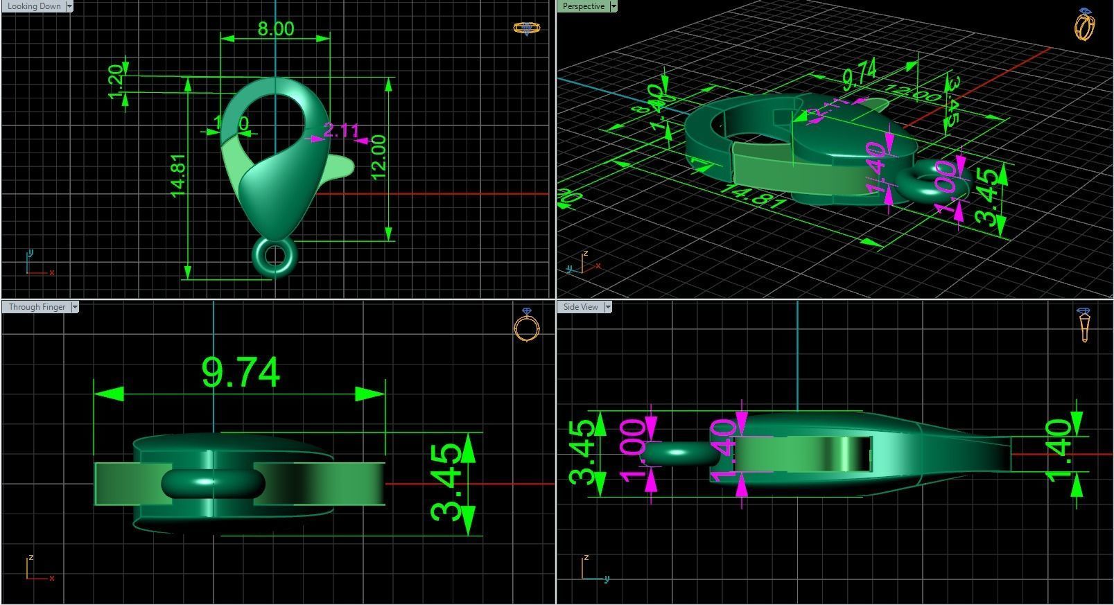 jewelry lock 12x8mm Carabine 3D print model  3D print model_4