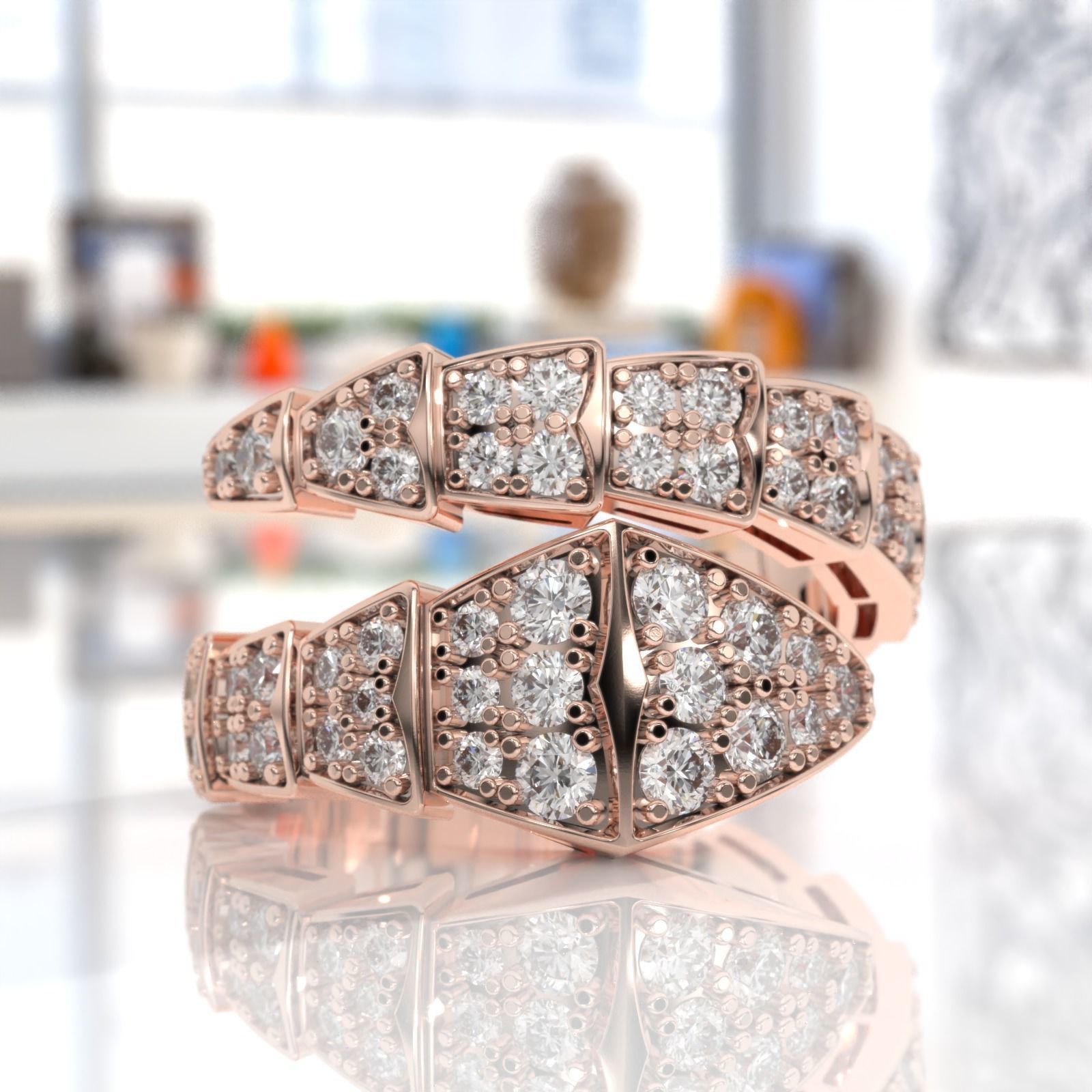 BVLGARI snake diamonds ring 3D print model_10