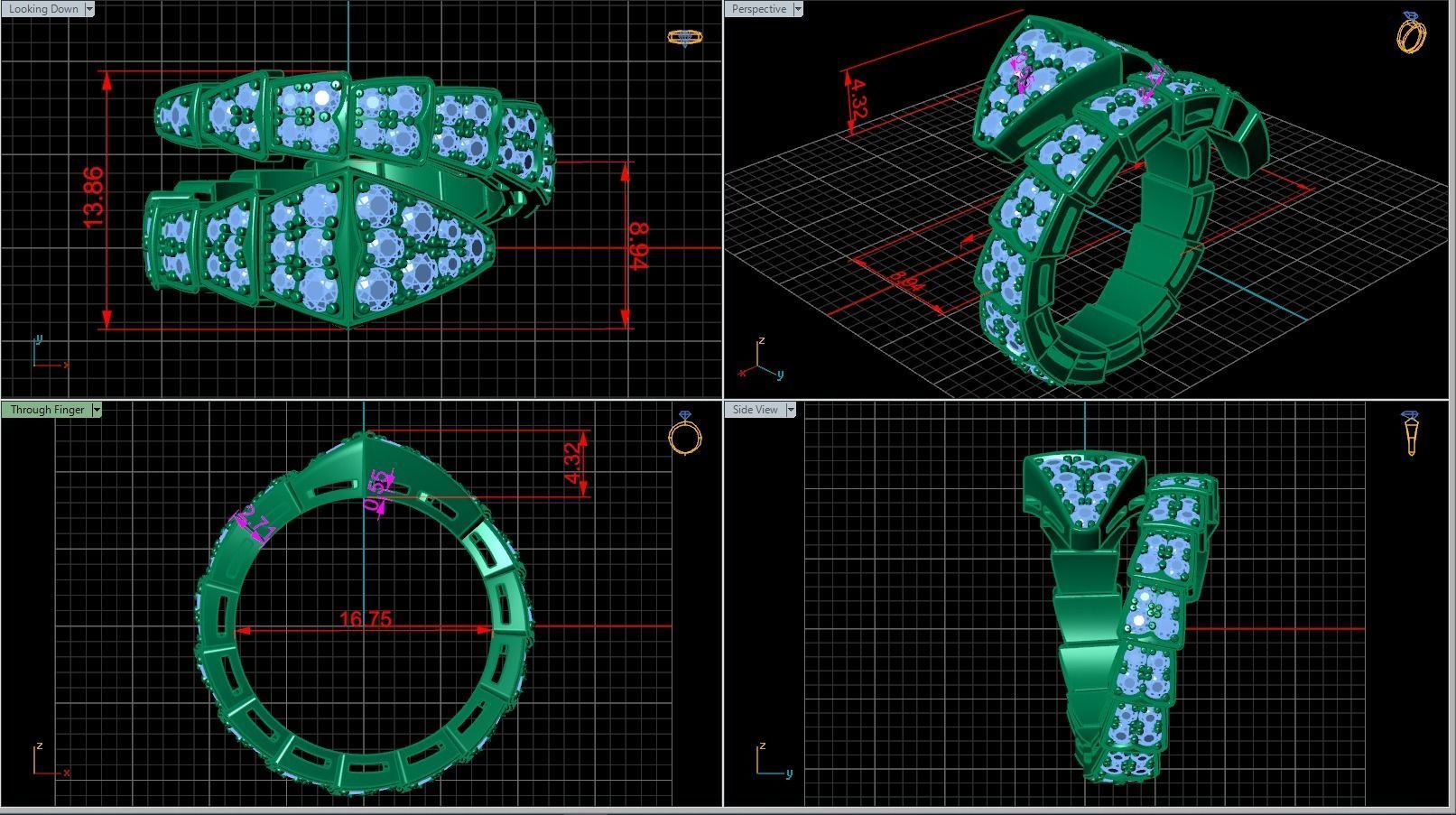 BVLGARI snake diamonds ring 3D print model_3