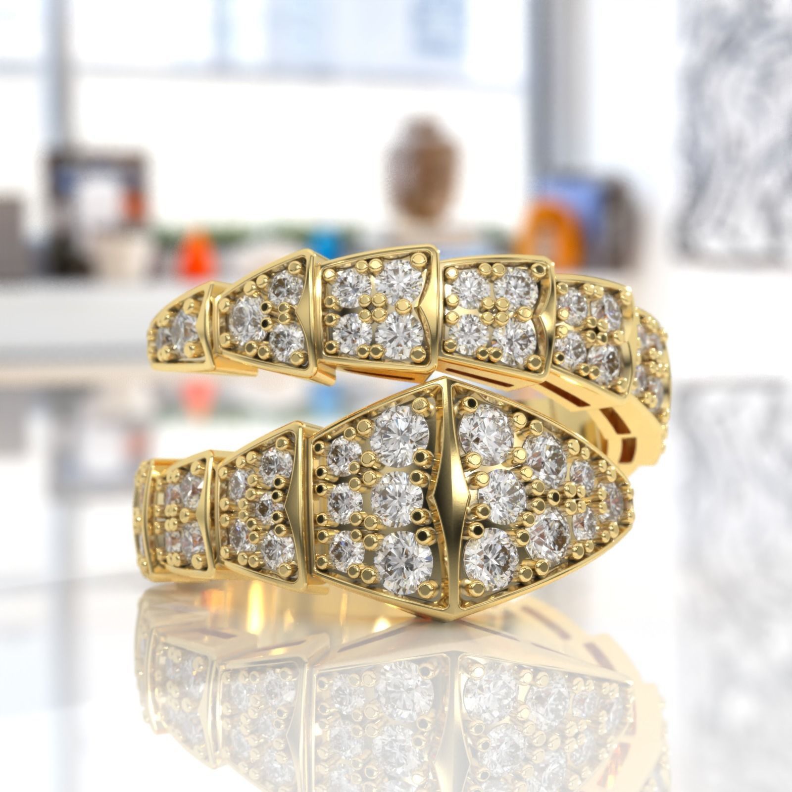 BVLGARI snake diamonds ring 3D print model_11