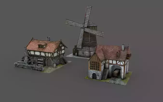 Low Poly Farm Set 3D Model medieval house