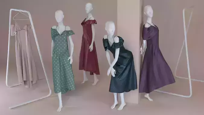 Dresses on mannequins set