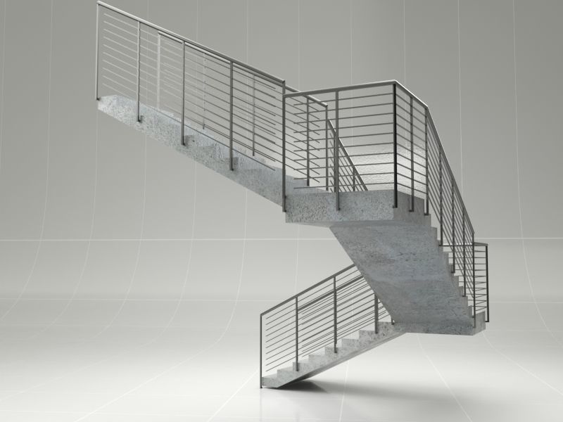 Stair 1 staircase with metal railings 3D model_4