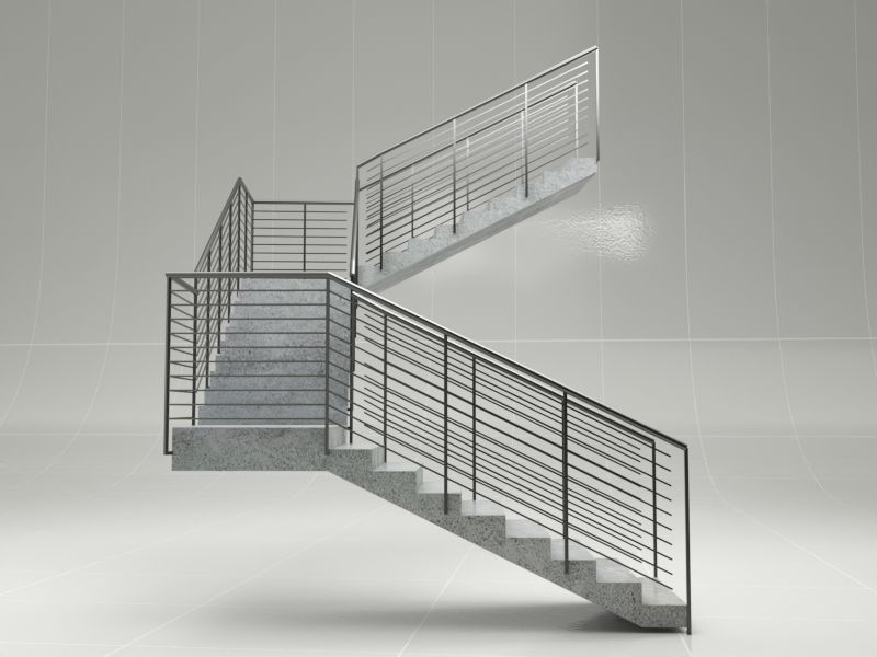 Stair 1 staircase with metal railings 3D model_1