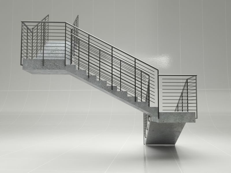 Stair 1 staircase with metal railings 3D model_3