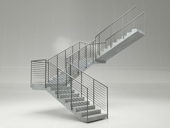 Stair 1 staircase with metal railings 3D model