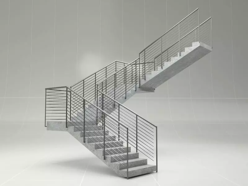 Stair 1 staircase with metal railings 3D model_0