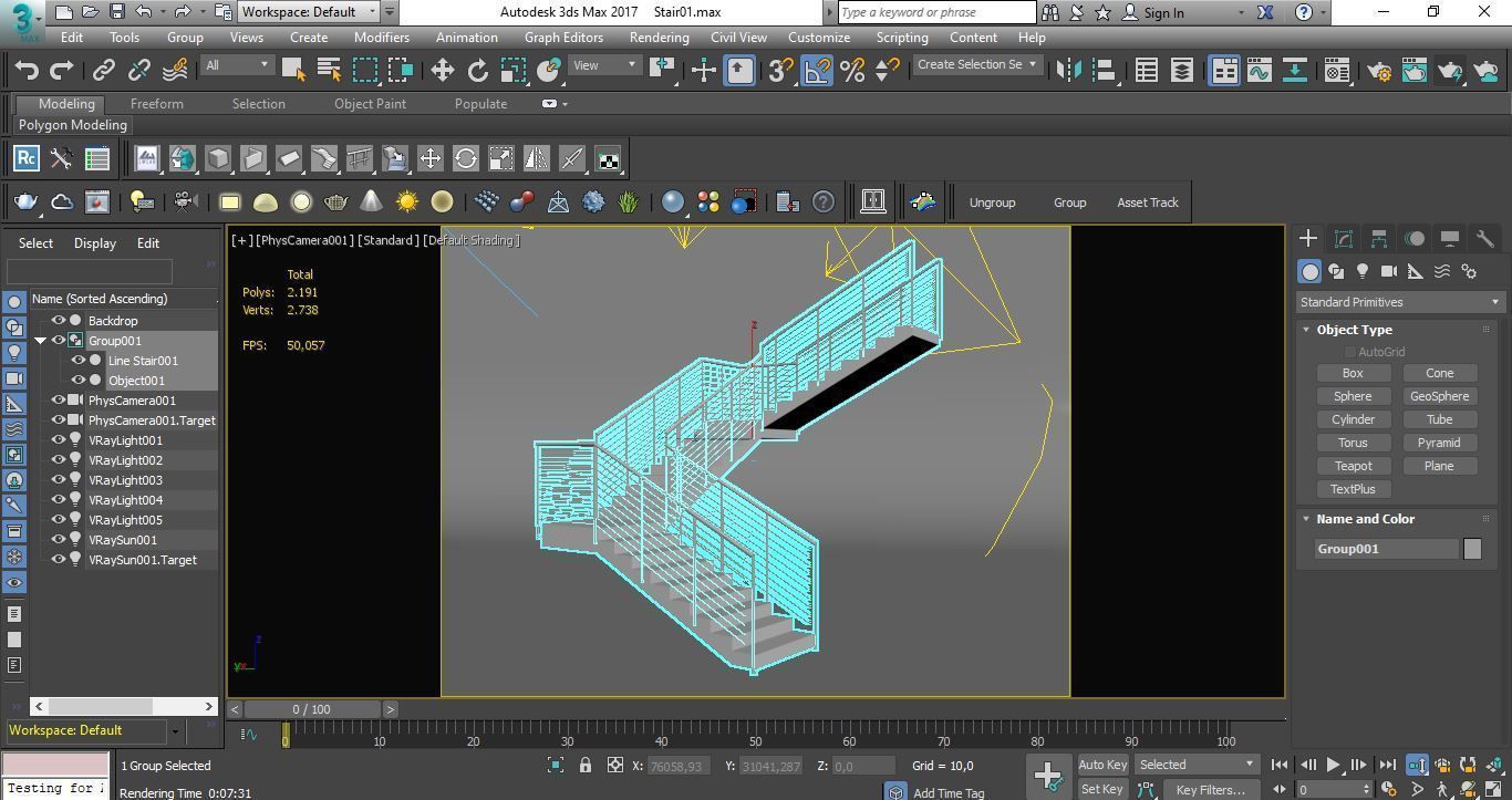 Stair 1 staircase with metal railings 3D model_6