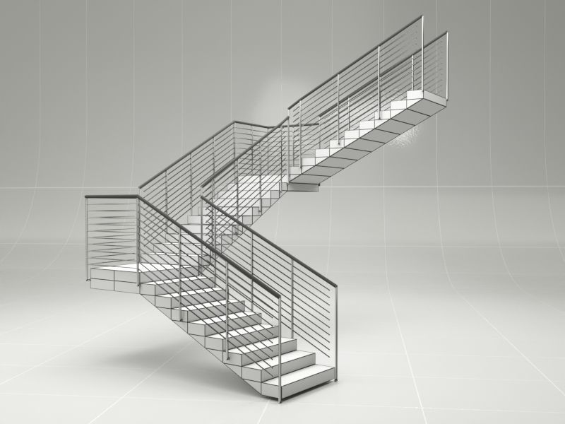 Stair 1 staircase with metal railings 3D model_5