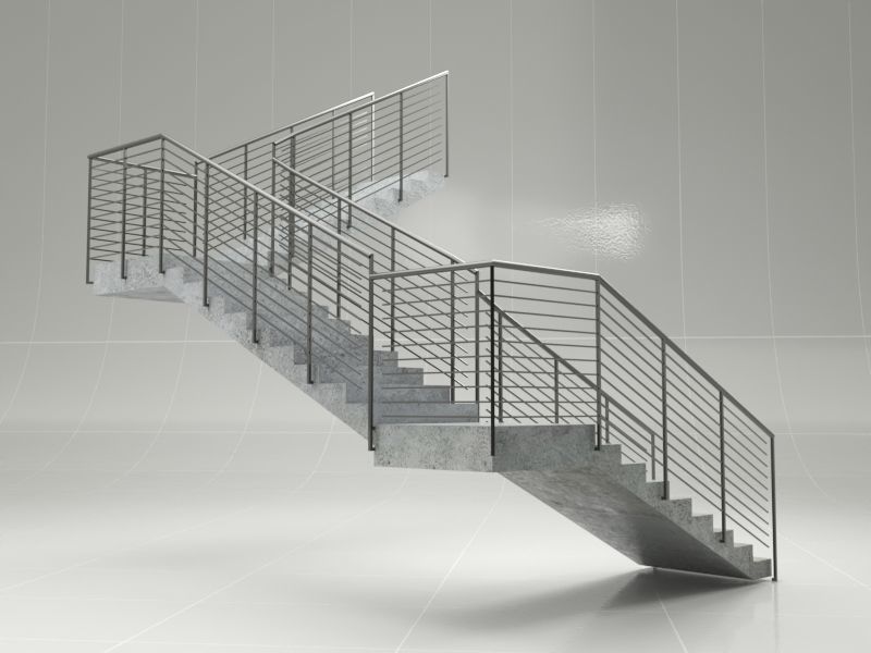 Stair 1 staircase with metal railings 3D model_2