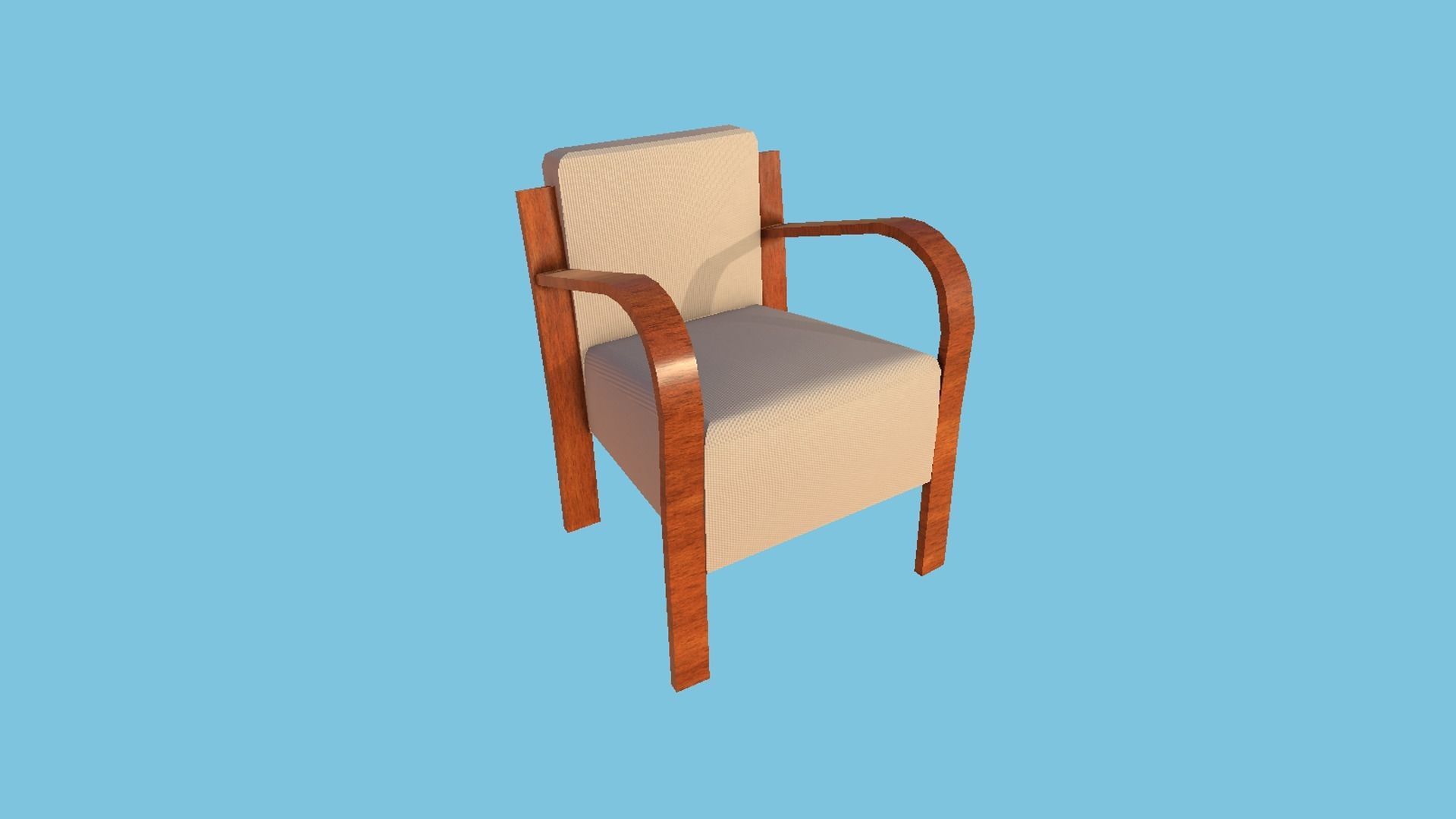 White and Wood Armchair - Furniture Interior Design Low-poly 3D model_4