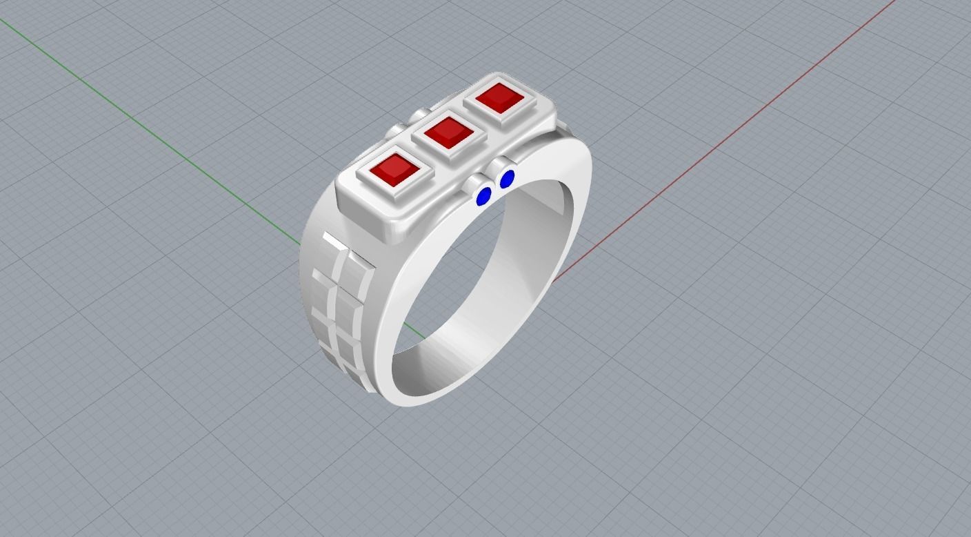 Ring with three black stones 3D print model_3