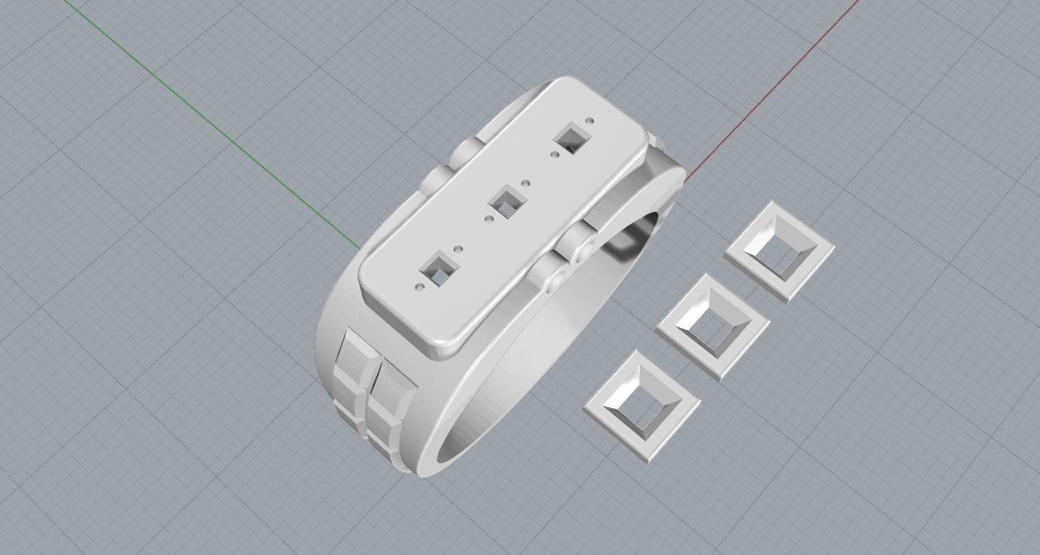 Ring with three black stones 3D print model_4