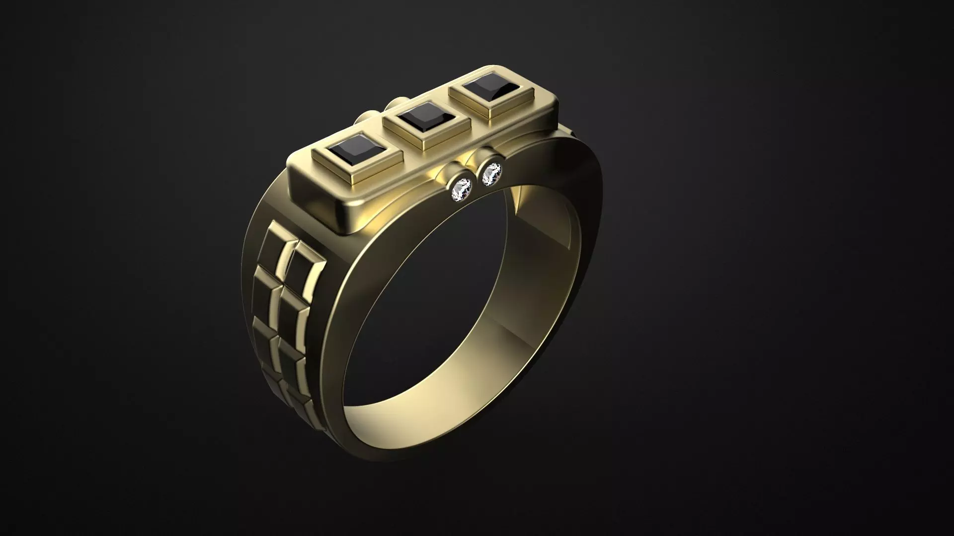 Ring with three black stones 3D print model_0