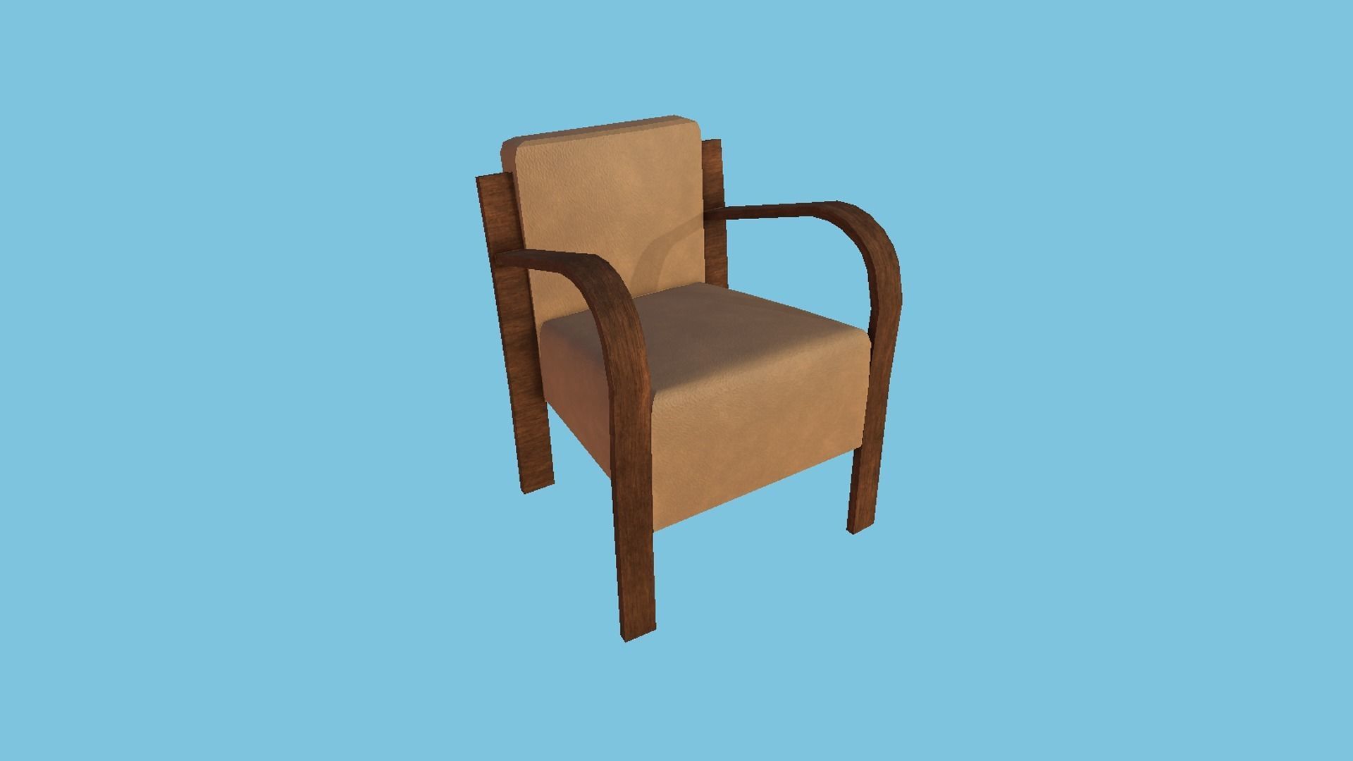 Wood Leather Armchair - Furniture Interior Design Low-poly 3D model_4