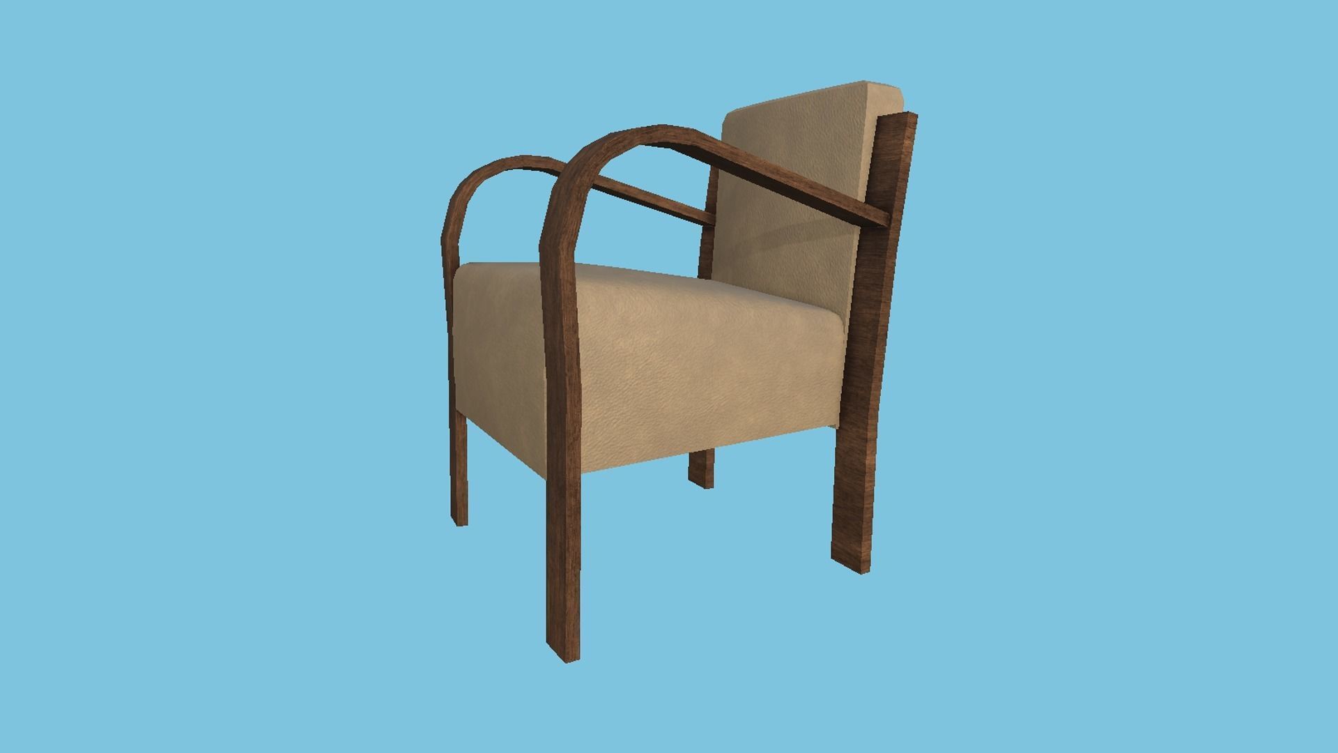 Wood Leather Armchair - Furniture Interior Design Low-poly 3D model_2