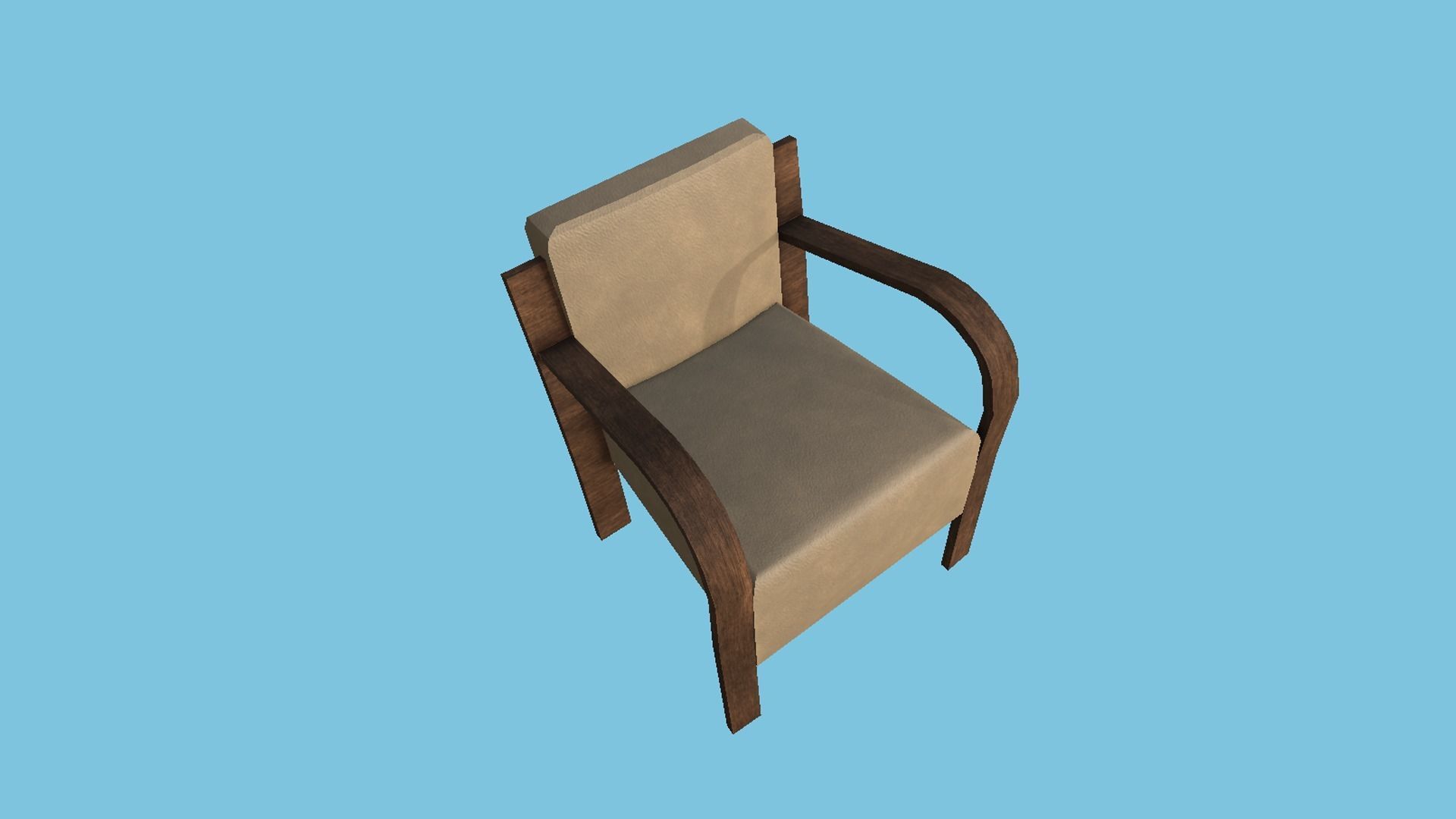 Wood Leather Armchair - Furniture Interior Design Low-poly 3D model_1