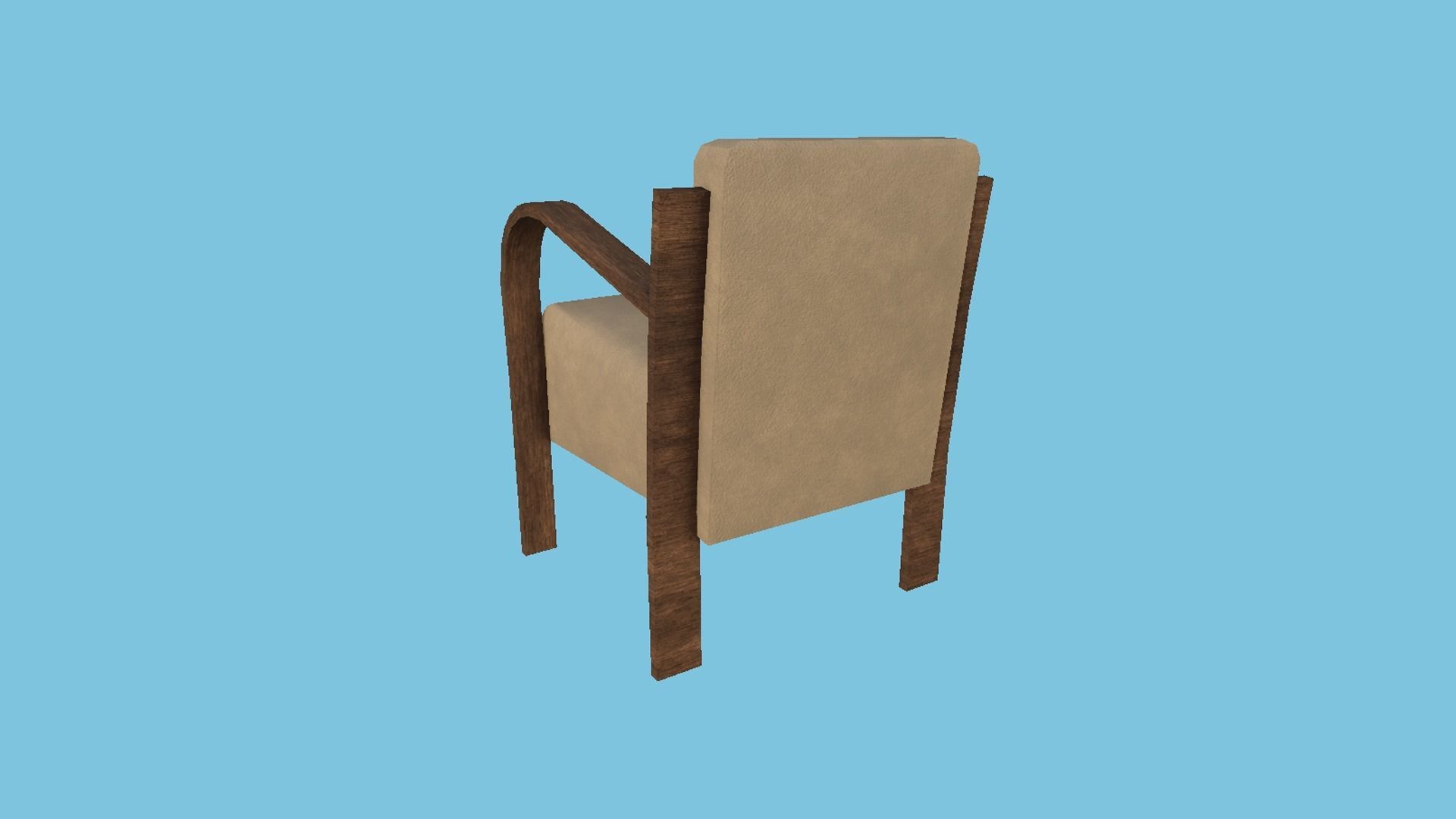 Wood Leather Armchair - Furniture Interior Design Low-poly 3D model_3