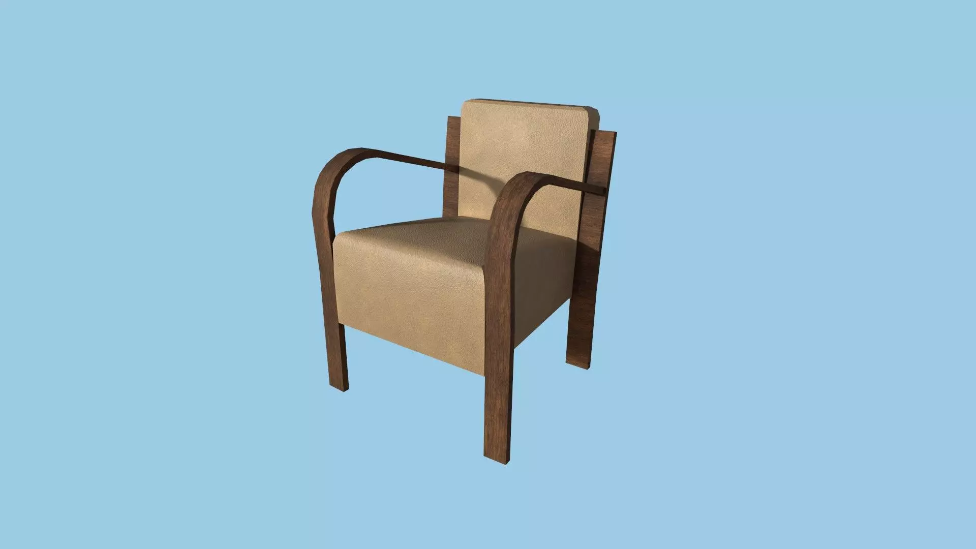 Wood Leather Armchair - Furniture Interior Design Low-poly 3D model_0