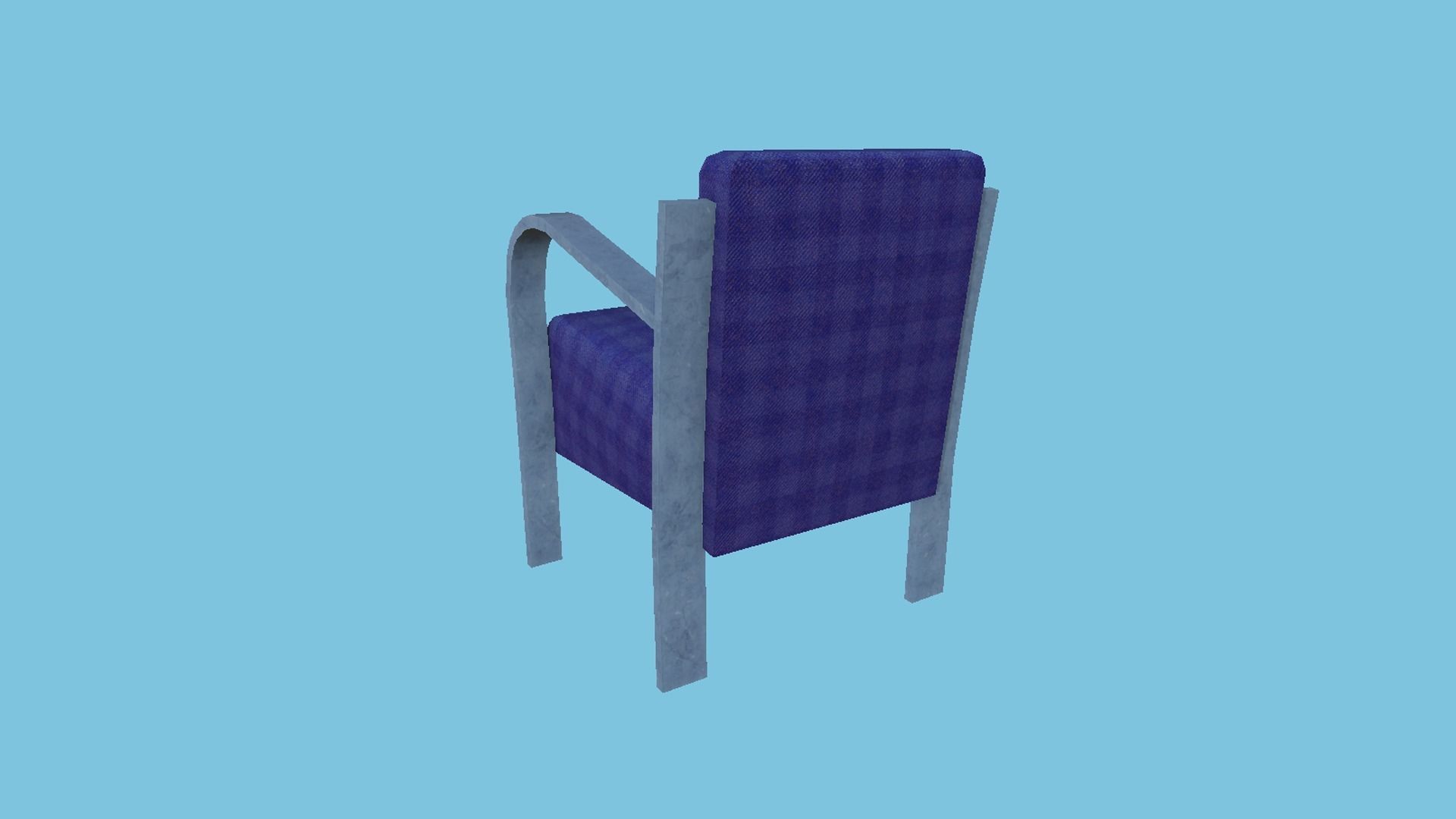 Blue Plaid Armchair - Furniture Interior Design Low-poly 3D model_3