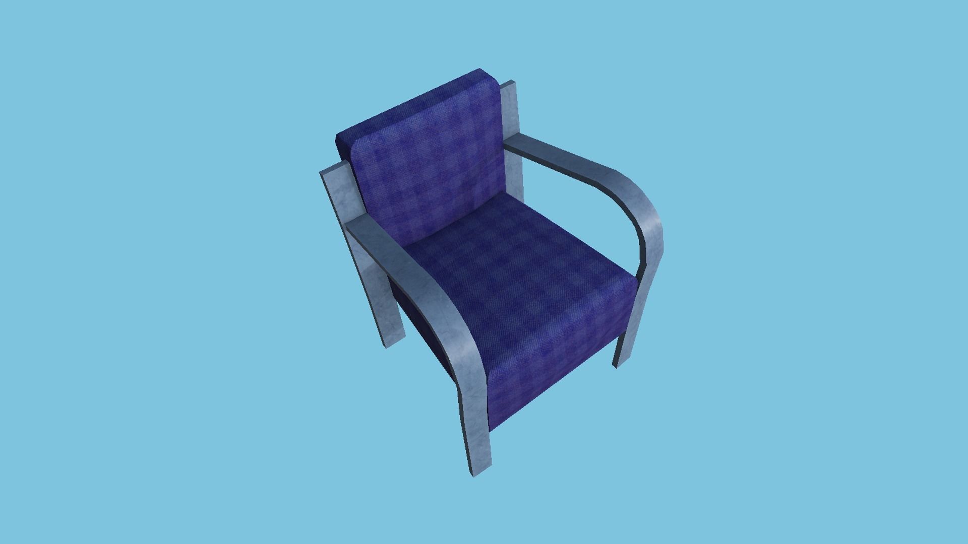 Blue Plaid Armchair - Furniture Interior Design Low-poly 3D model_1