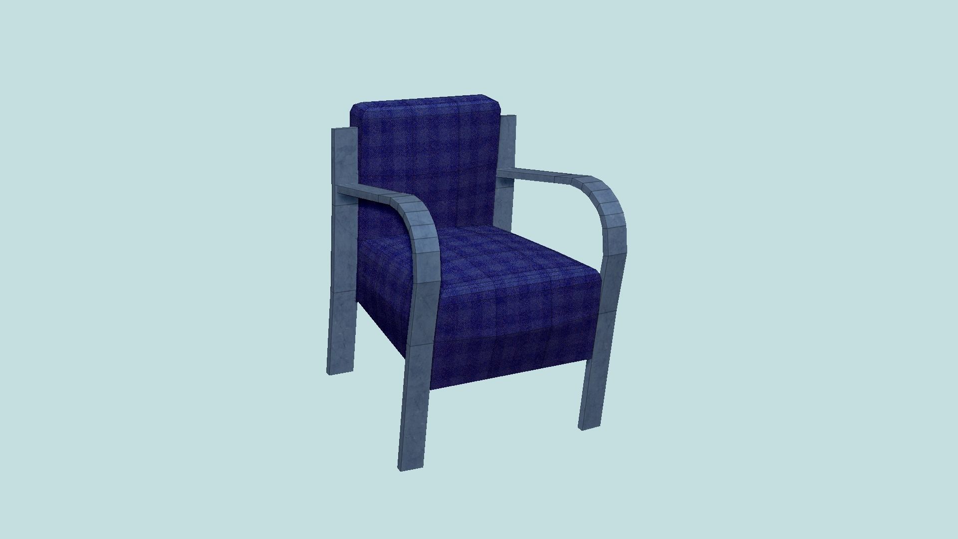 Blue Plaid Armchair - Furniture Interior Design Low-poly 3D model_6