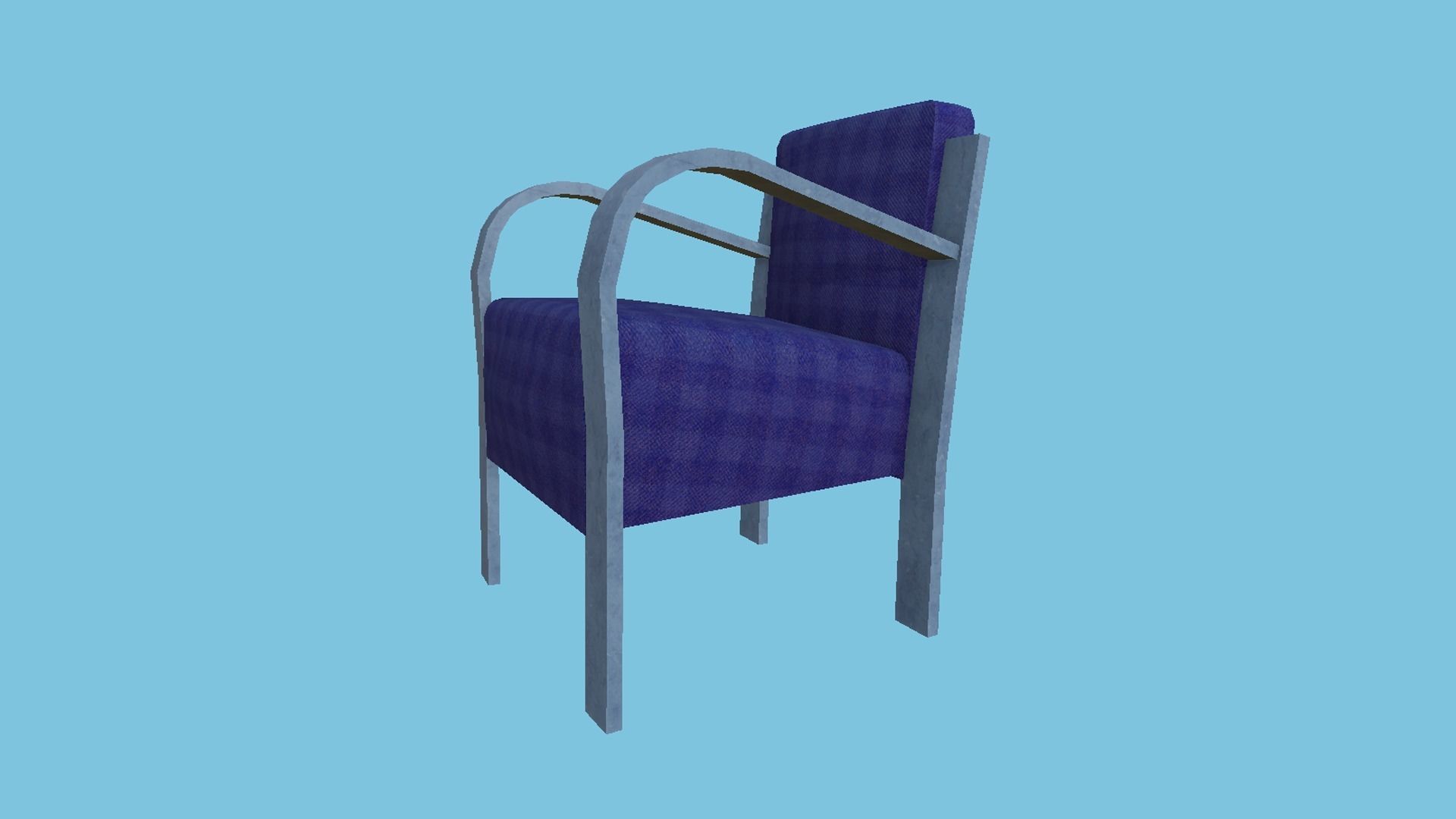 Blue Plaid Armchair - Furniture Interior Design Low-poly 3D model_2