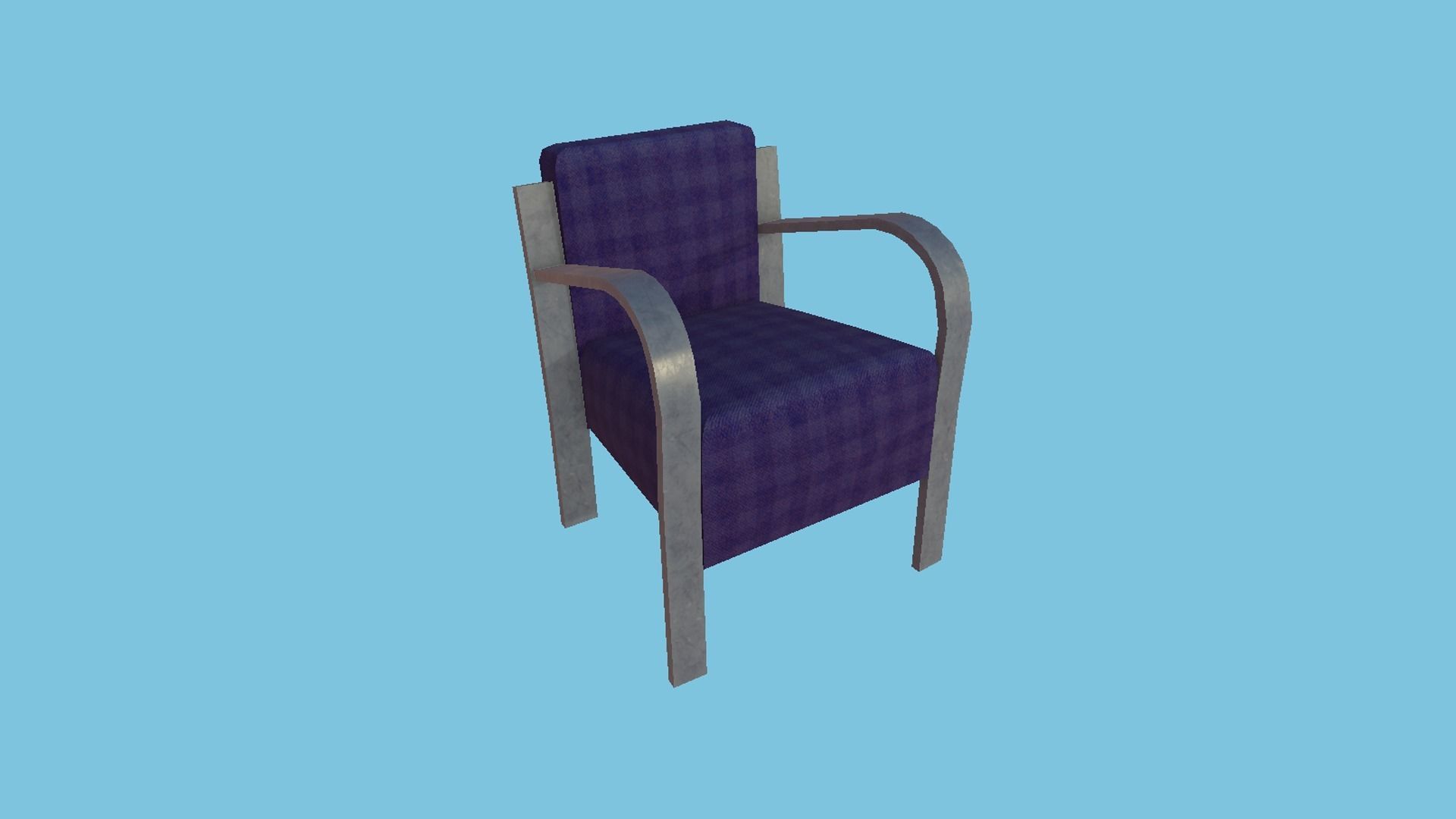 Blue Plaid Armchair - Furniture Interior Design Low-poly 3D model_4