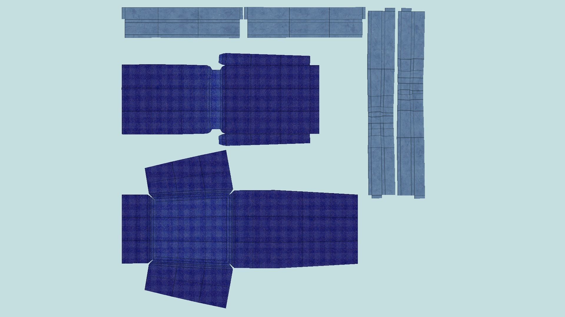 Blue Plaid Armchair - Furniture Interior Design Low-poly 3D model_5