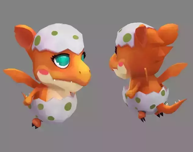 Cartoon New born Dragon - Fire Dragon Low-poly 3D model