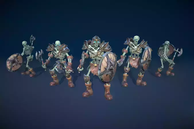 Skeleton Warrior With One-Handed Axe And Shield Low-poly 3D model
