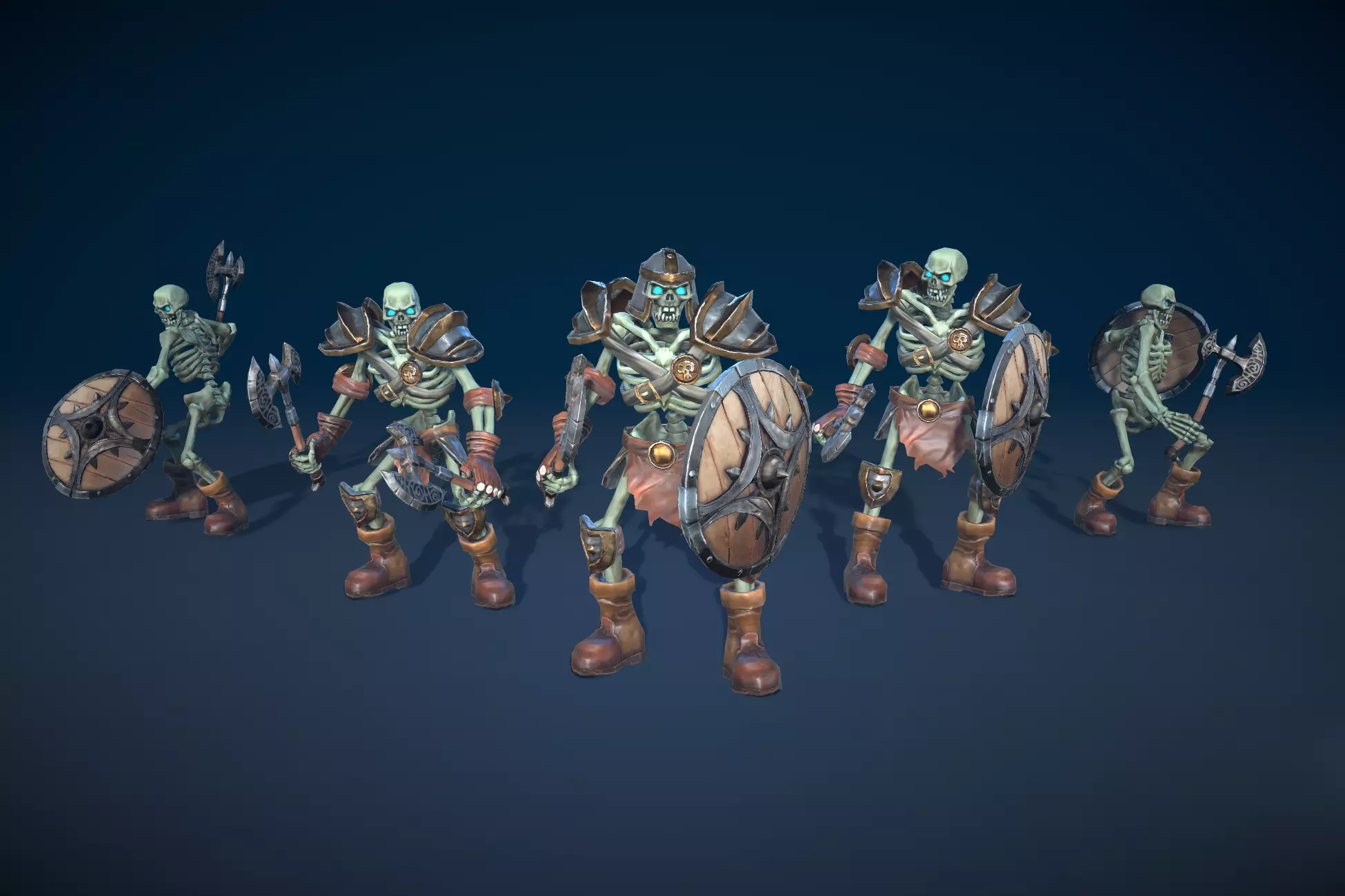 Skeleton Warrior With One-Handed Axe And Shield Low-poly 3D model_0
