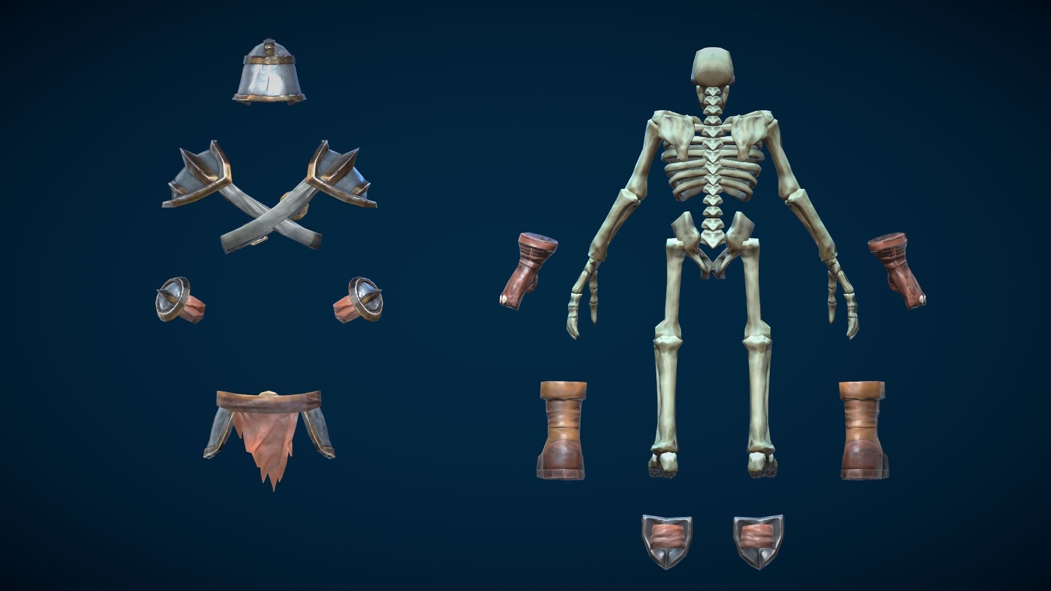 Skeleton Warrior With One-Handed Axe And Shield Low-poly 3D model_3
