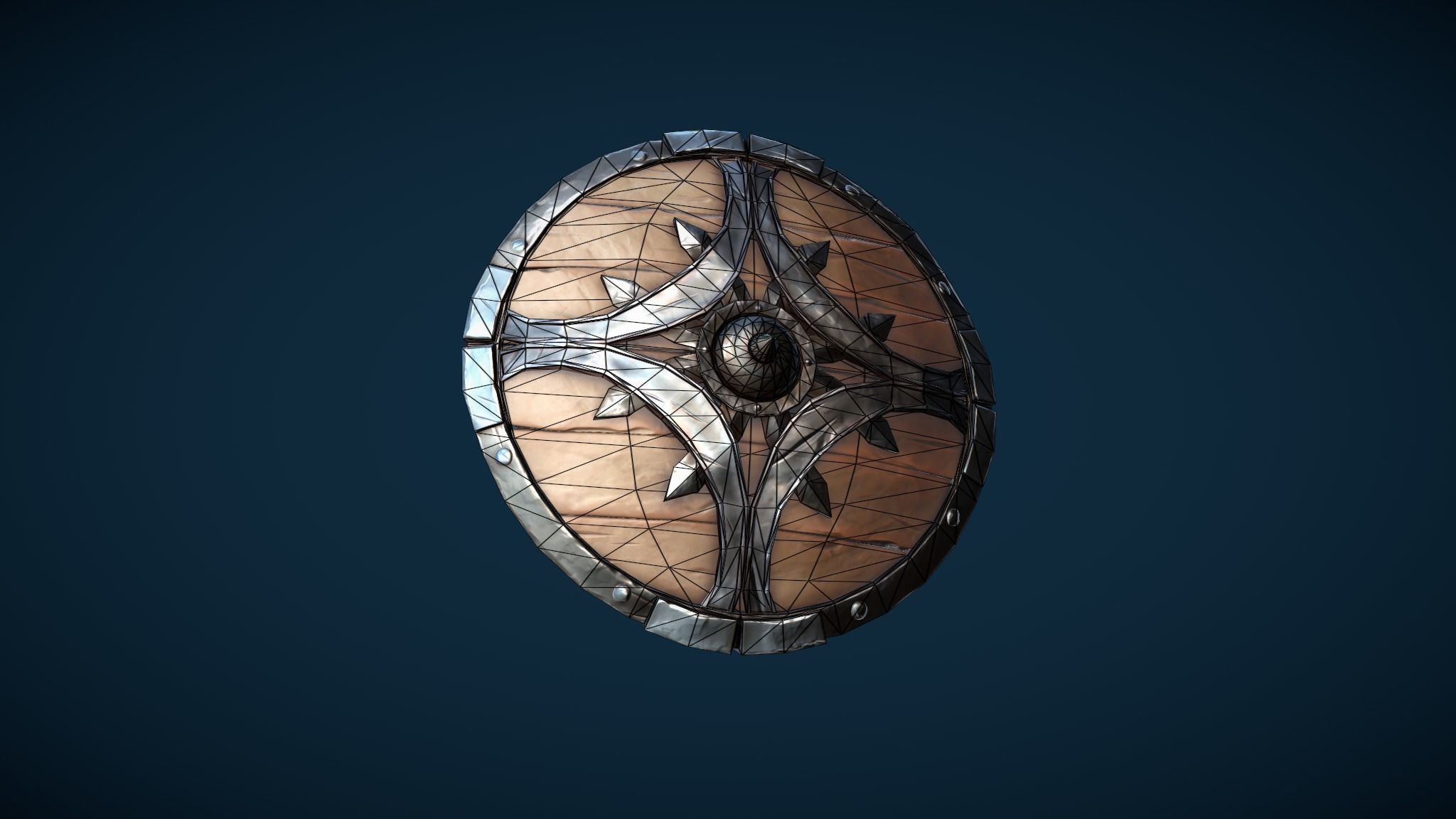 Skeleton Warrior With One-Handed Axe And Shield Low-poly 3D model_8