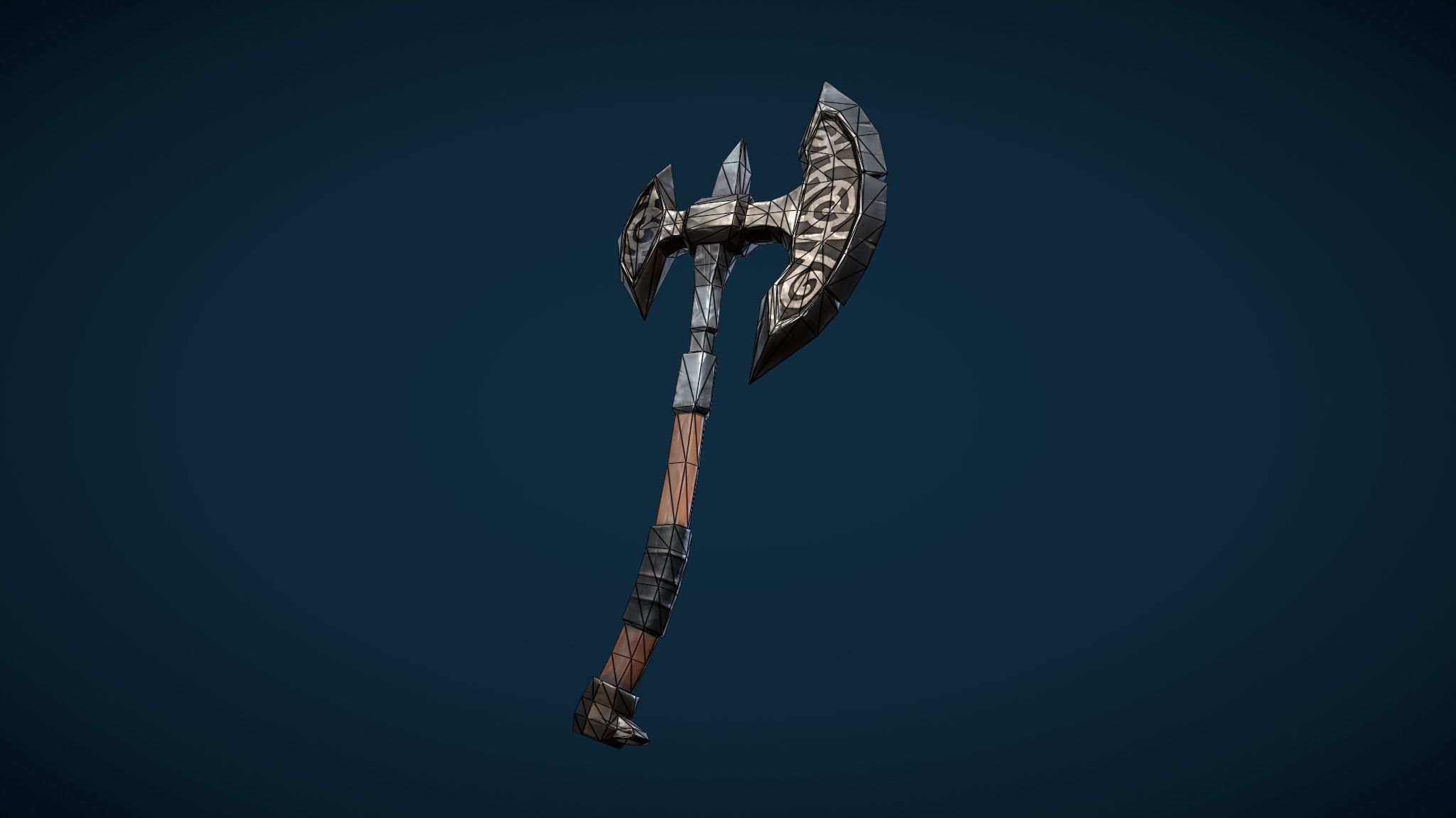Skeleton Warrior With One-Handed Axe And Shield Low-poly 3D model_6