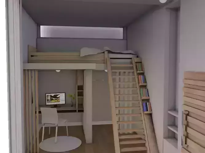 Minimal bedroom interior design 3D object